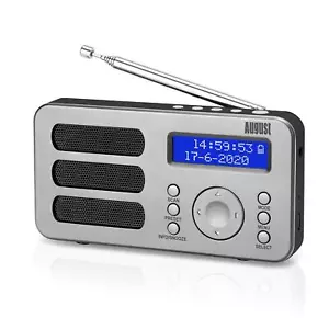 Tragbarer DAB+ FM Alarm Radiowecker Wiederaufladbar AUX - August MB225 Silber - Bild 1 von 7