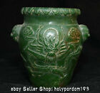 4.8" Old Chinese Green Jade Carving Dynasty Beast Ear Dragon Jar Pot Crock