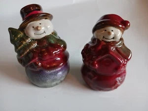 Vintage Ceramic Mr And Mrs Snowman Salt And Pepper Rustic 4 Inches - Picture 1 of 5