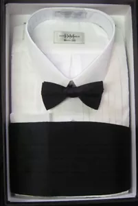 15 37 White French Cuff Tuxedo Shirt Gift Box Set w Black Bow Tie & Cummerbund - Picture 1 of 3