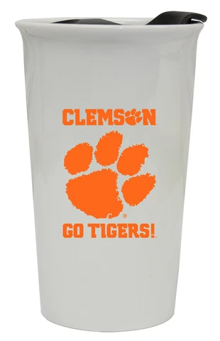 Clemson Tigers Double Walled Ceramic Tumbler Set-NCAA Travel Mug 2pk Cover
