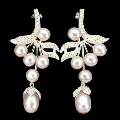 Orecchini In Argento Sterling 925 Con Perla Bianca Gioielli Naturali - Immagine 1 di 4