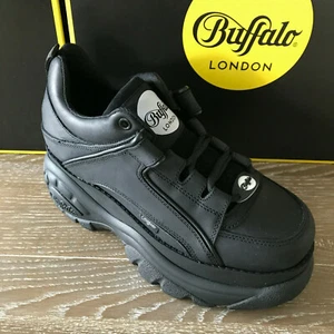 Buffalo London 1339-14 black leather schwarz NEU grössen 35 - 46 PLATEAUSCHUHE