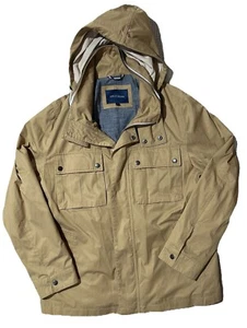 Cole Haan Mens Utility Jacket Coat Sz Lg Hidden Hood Multi Pocket - Picture 1 of 12