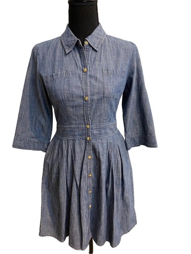 VETEMENTS Abito donna estivo classico lunghezza ginocchio blu con bottoni e colletto taglia 2