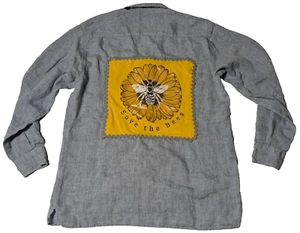 ERMENEGILDO ZEGNA x SAVE THE BEES Applique Men Medium Blue Shirt Made In Italy - Picture 1 of 18