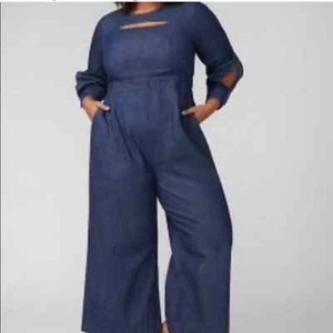 New Lane Bryant Wide Leg Jumpsuit With Cut Out & Pockets Size 28 Plus - Picture 1 of 14