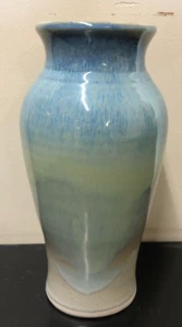 Hand Thrown Blue Glazed Art Pottery 9" Vase Signed - Picture 1 of 4