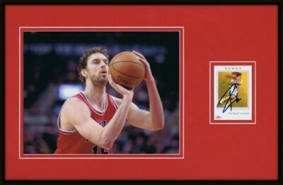 Exhibición de fotos firmada por Pau Gasol 11x17 enmarcada Bulls Lakers Foto 1 de 2