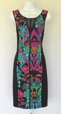 NICOLE BY NICOLE MILLER FLORAL DRESS BLACK POLY RAYON SPANDEX KNIT BLACK - Image 1 of 4