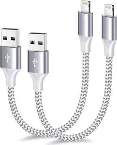 Chargeur iPhone court certifié Apple MFi USB A vers cordon Lightning nylon 1 pied pack de 2 - Photo 1 sur 8
