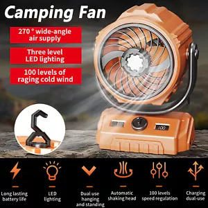 Portable Camping Fan with LED Light Outdoor Rechargeable Tent Fan Air Cooling 5W - Picture 1 of 11