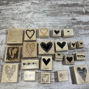 Valentines Day Wood block Scrapbooking Stamps 21 Pc Lot Most Vintage Stampin Up! - Picture 1 of 6