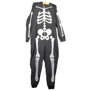 Halloween Skeleton Costume One Piece Bodysuit Size XL Black Womens Hooded - Picture 1 of 12