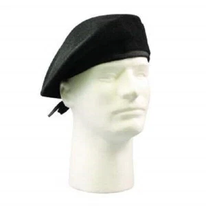 Black Wool GI Type Beret Without Flash Faux Leather Military Service 4718 - Picture 1 of 2