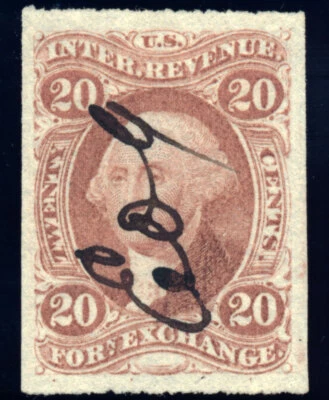 US R41a 20c 1862 First Issue Revenue Foreign Exchange red VF manuscript cancel - Image 1 of 2