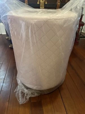 BIRDROCK HOME Round Velvet Ottoman Foot Stool with Lattice Design - Image 1 of 4