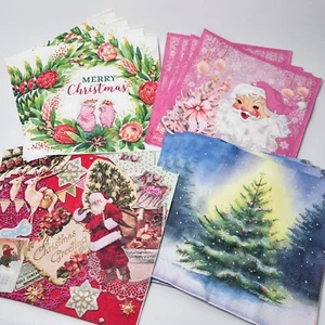Decoupage Paper Napkins LOT of 16 Christmas NEW Pink Parrots Santa Tree Plaids - Picture 1 of 13