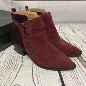 Tahari Rockstar Ankle Bootie Womens Size 9M Wine Red Suede Fur Almond Toe - Picture 1 of 11