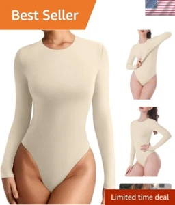 Apricot Women's Crew Neck Long Sleeve Bodysuit - Slim Fit Lightweight Layering - Picture 1 of 8