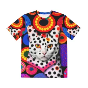 All Over Print Cat T Shirt Abstract Cool Art Tee Feline Psychedelic Polka Dot - Picture 1 of 57