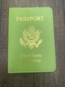 Baekgaard Genuine Leather Passport Cover Holder Lime Turquoise Gold Letters - Picture 1 of 4