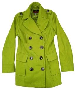 Miss Sixty M60 Kelly Green Double Breasted Pea Jacket Coat Pleat Flare Small - Picture 1 of 12
