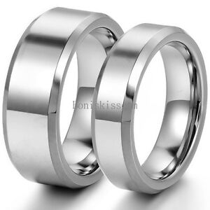 Polished Comfort Fit Beveled-edge Tungsten Couples Ring Engagement Wedding Band