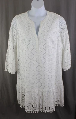 Vestido Akris Punto Para Mujer Blanco 100% Algodón Top Botón Manga Larga Ojales 16 Foto 1 de 4