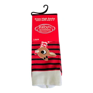 NEU Rudolph das Rentier mit der roten Nase kniehohe Socken lesen & schwarz Erwachsene Größe 9-11 - Bild 1 von 3