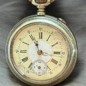 Antique Pocket Watch Swiss Mechanical Silver Open Face Remontoir Rare Old BIRSE - Picture 1 of 24