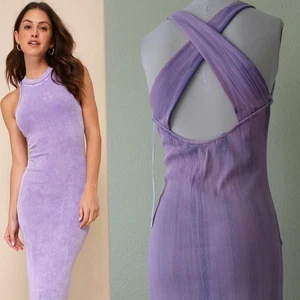 Young Fabulous & Broke YFB Mineral Wash Lavender Ribbed Halter Midi Dress Size S - Picture 1 of 13