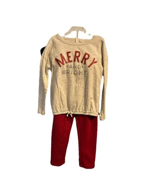 Carters  2 Piece Girls Sz5  Pant Set For The Holidays MERRY AND BRIGHT GRAPHIC - Image 1 of 4