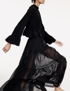 H&M Tiered Sheer Maxi Skirt Full Black.Sz 6. BNWT. Sold Out - Picture 1 of 7