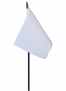 PLAIN WHITE SMALL HAND WAVING FLAG 6" X 4" WITH POLE - Picture 1 of 1