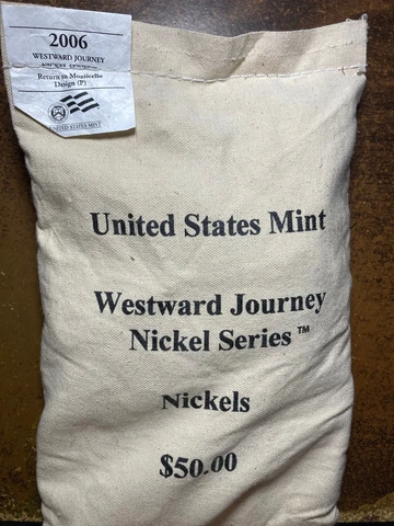 2006-P "Return to Montecello" Nickels 1000ct $50 Mint sealed Canvas Bag Cover