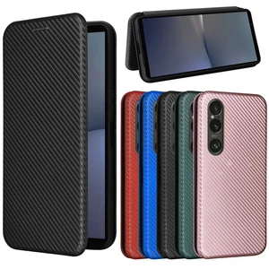 Funda abatible de cuero de fibra de carbono Sony Xperia 1 VII 10 VI cubierta con ranura para tarjeta magnética - Imagen 1 de 29