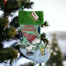 Snoopy Woodstock Christmas Stocking Blue Green Holiday Stocking NEW