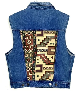 De colección. Chaleco de mezclilla bordado suroeste medio para mujer Tan Your Hide hecho en EE. UU. - Imagen 1 de 9