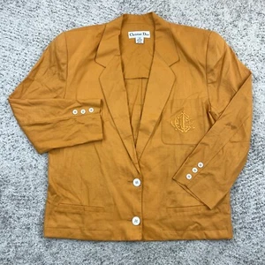 Vintage Christian Dior Blazer Womens 12 *STAINS* Jacket Linen Embroidered Logo - Picture 1 of 12