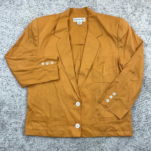 Blazer Christian Dior vintage donna 12 *MACCHIE* giacca lino logo ricamato