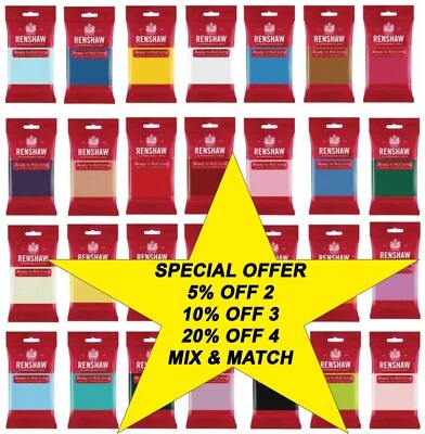 250g 500g 1kg 2.5kg RENSHAW Ready To Roll Icing Sugarpaste Fondant Mix & Match - Image 1 of 4