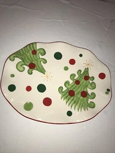 Home And Garden Platter With Christmas Trees And Polka Dots 11.6"x8.6 So Pretty. - Picture 1 of 5