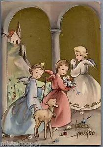 Angels Flowers Lamb EASTER EASTER PC circa 1950 - Picture 1 of 1