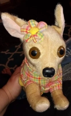 Fuzzy Nation 11" Chihuahua Handbag / Purse  Pink Plaid Dress 2009 - Image 1 of 4