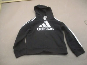 ADIDAS Size 4T Boys Black Cotton Blend Full Zip Pocket Hood Athletic Jacket 090 - Picture 1 of 6