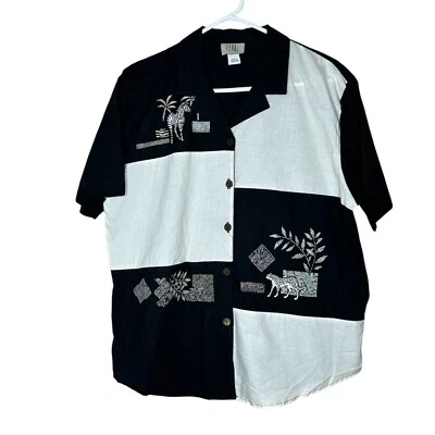 Teddi Nuevo con Etiquetas De Colección Para Mujer XLP Botones Manga Corta Algodón Informal Top Estampado Animal Foto 1 de 4