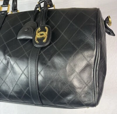 Authentic Chanel Black Quilted Lambskin Boston Duffle Bag with Strap VINTAGE 😍 - Image 1 of 4