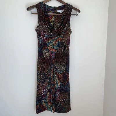 Vestido midi de seda Trina Turk para mujer 4 multicolor acanalado sin mangas disco glamour Foto 1 de 4