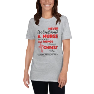 Never Underestimate a Nurse Short-Sleeve Unisex T-Shirt - Picture 1 of 9